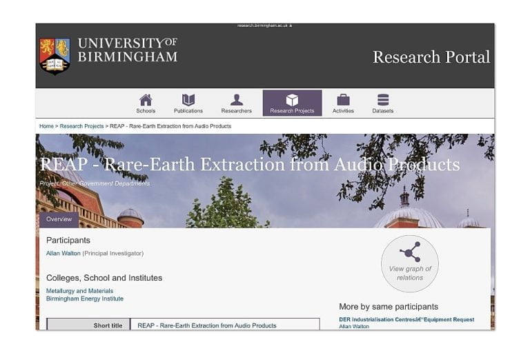 Universiteit van Birmingham: recycleproject magneten