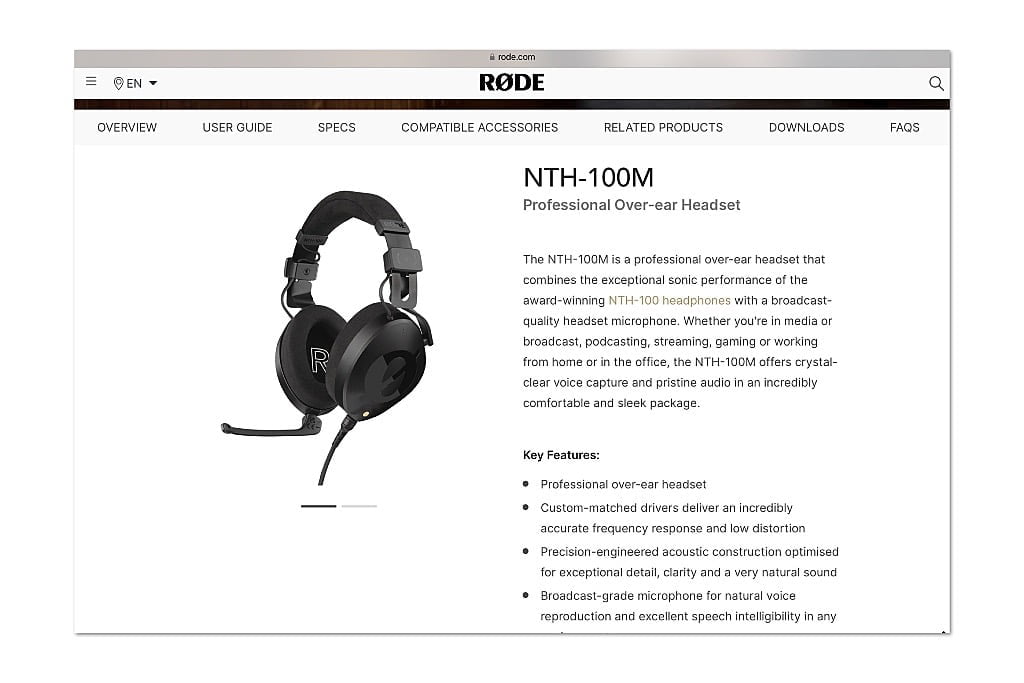 Røde NTH-100M headset